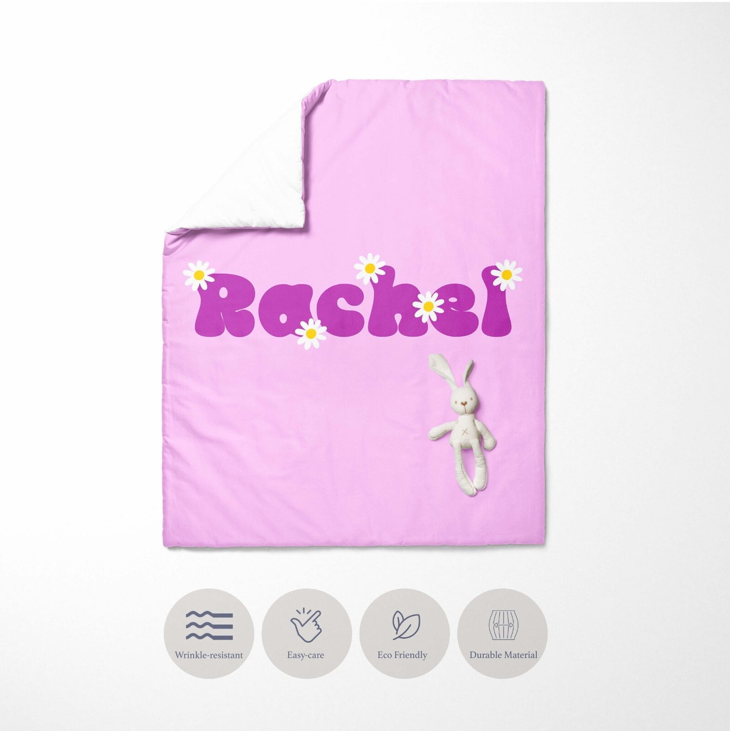 Personalised Custom Name Groovy Daisy Font Kid Cot Bed Duvet Cover + Pillowcase