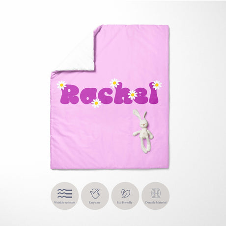 Personalised Custom Name Groovy Daisy Font Kid Cot Bed Duvet Cover + Pillowcase