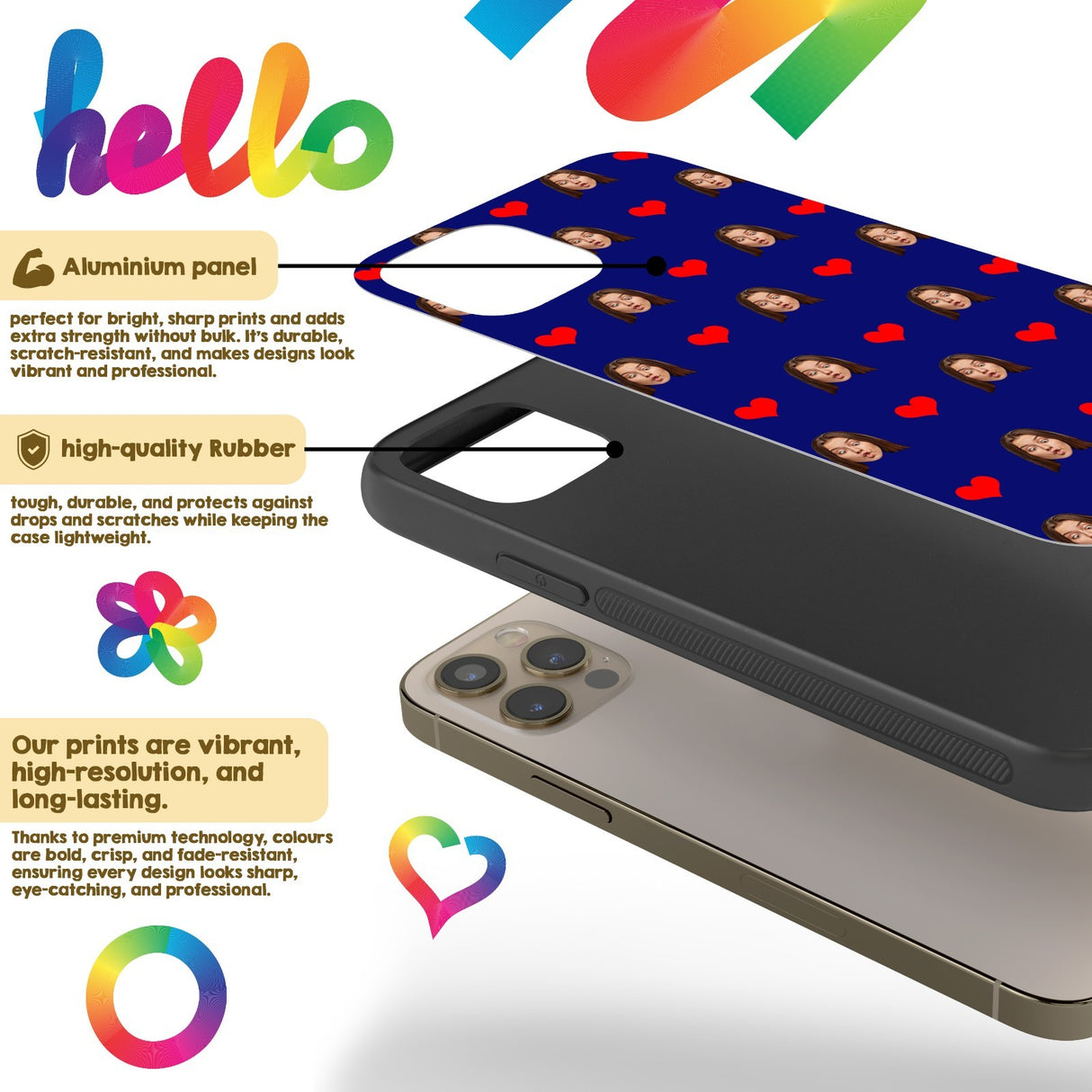 Face Cut Out All Over With Heart Personalised Custom - Printed iPhone Black Case