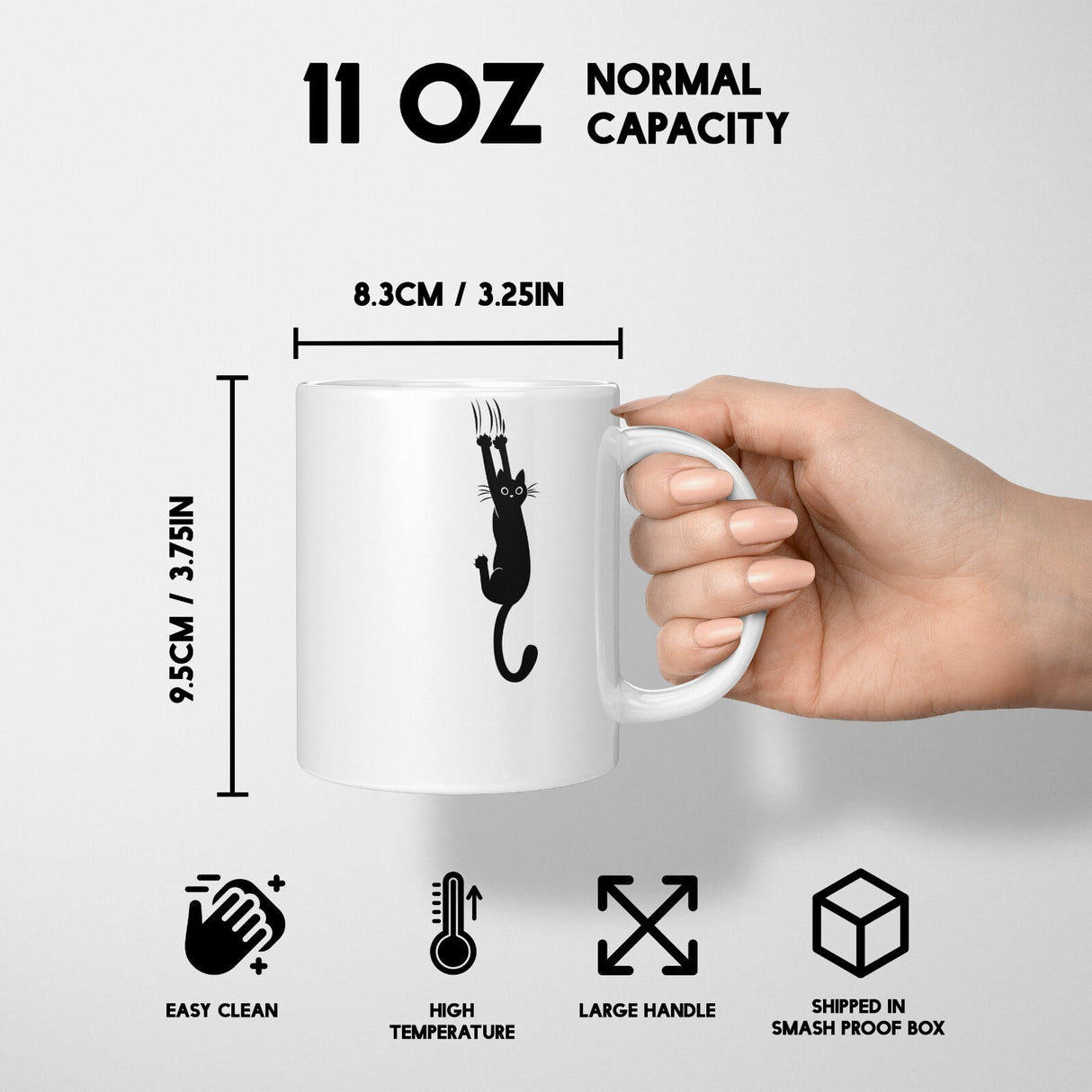 Black Cat Slipping Novelty Custom Coffee Tea Mug Coaster Set Option Gift Him Her