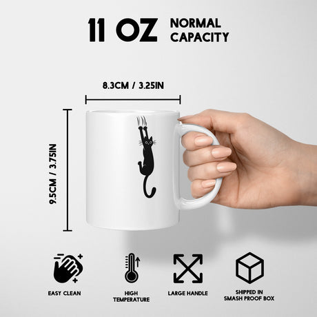 Black Cat Slipping Novelty Custom Coffee Tea Mug Coaster Set Option Gift Him Her