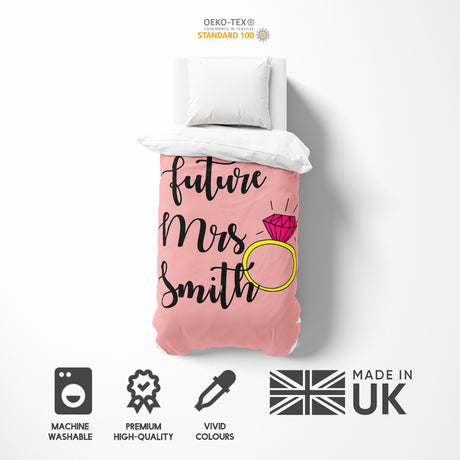 Future Mrs Fiancé Wife To Be Romantic Novelty Single Bed Duvet Cover Pillowcase