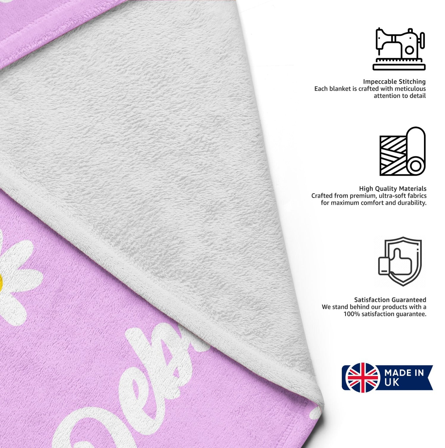 Personalised Custom Name Colour Floral Daisies Soft Warm Fleece Blanket Decor