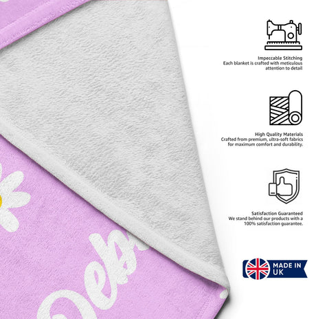 Personalised Custom Name Colour Floral Daisies Soft Warm Fleece Blanket Decor