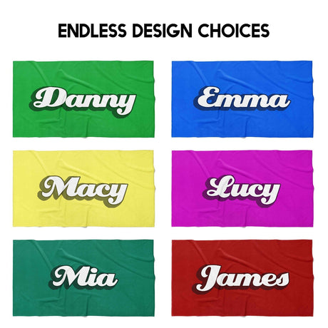 Personalised Custom Name Funky Font Any Background Colour Beach Bath Sheet Towel