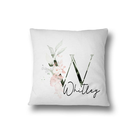Personalised Gentle Botanical Blush Pink Initial Letter Cushion Cover Pillow