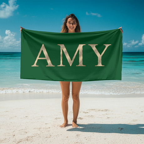 Personalised Any Name Name Vector Gold Coloured Absorbent Beach Bath Sheet Towel