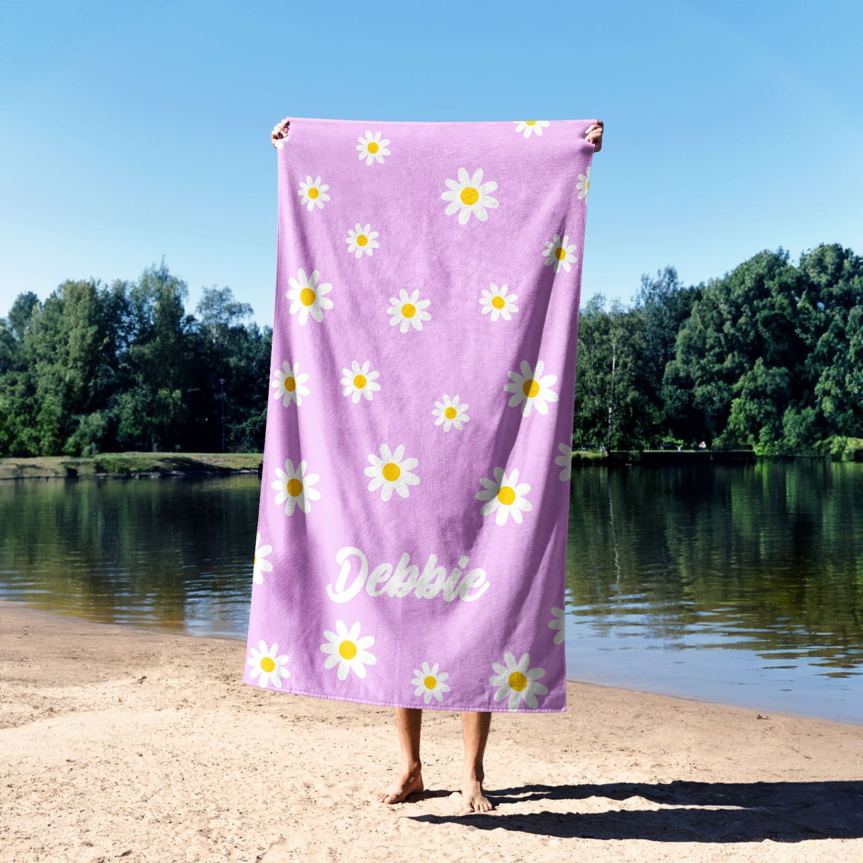 Personalised Custom Name Floral Daisies Soft Absorbent Beach Bath Sheet Towel