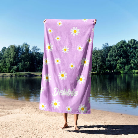 Personalised Custom Name Floral Daisies Soft Absorbent Beach Bath Sheet Towel