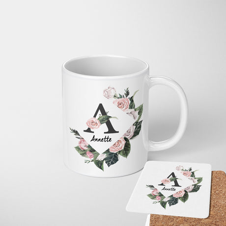 Personalised Name Botanical Floral Initial Letters Tea Coffee Mug Gift Him Her