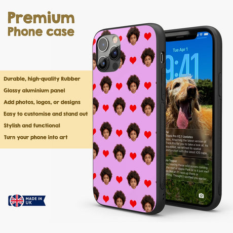 Face Cut Out All Over With Heart Personalised Custom - Printed iPhone Black Case