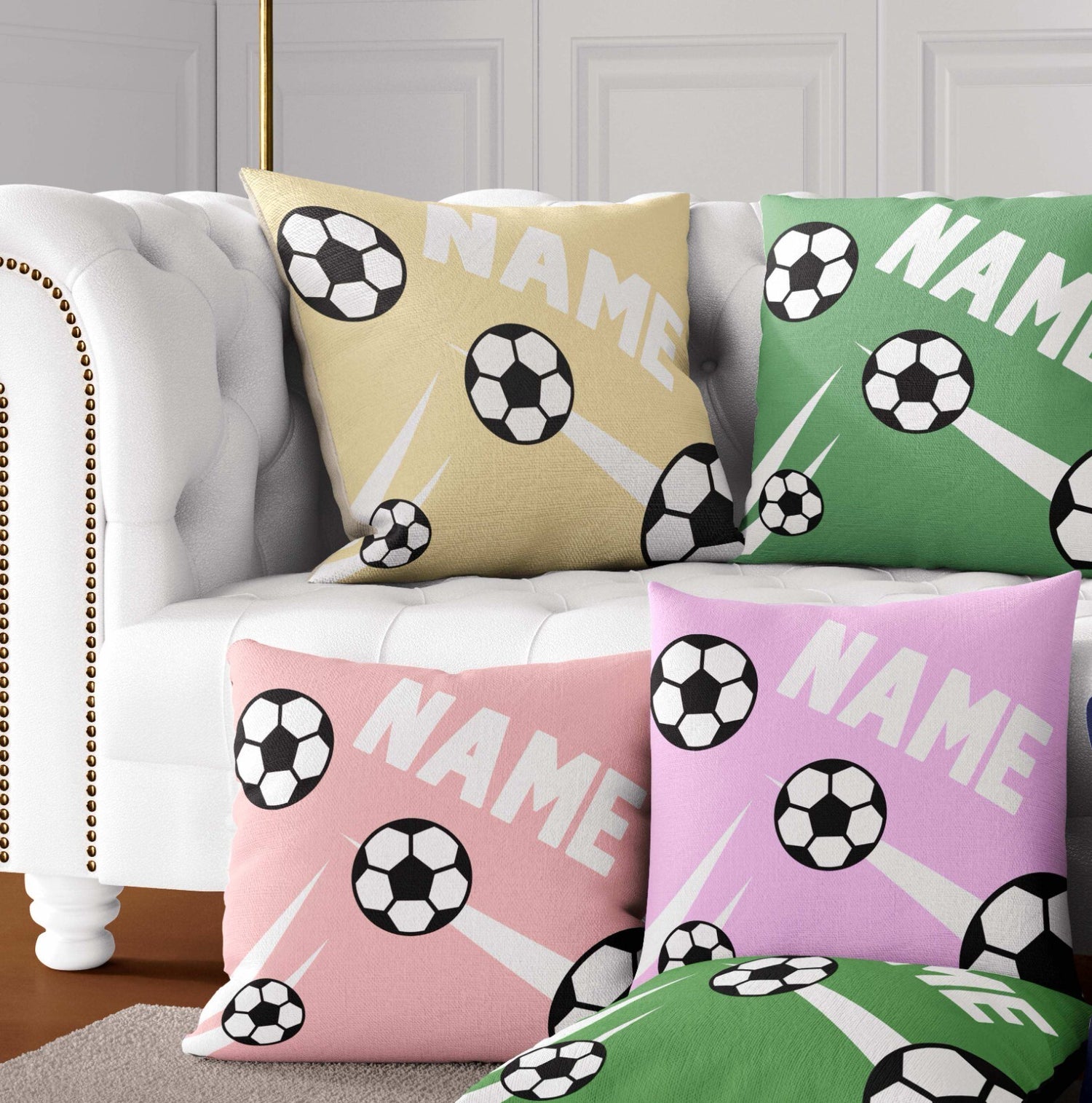 Personalised Custom Name Football Strike Kids Square Fill Zipped Cushion Throw