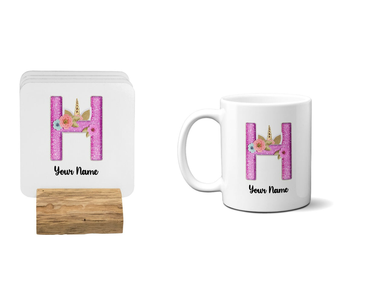 Personalised Unicorn Sparkly Kids Girls Monogram Alphabet Initial Letter Mug