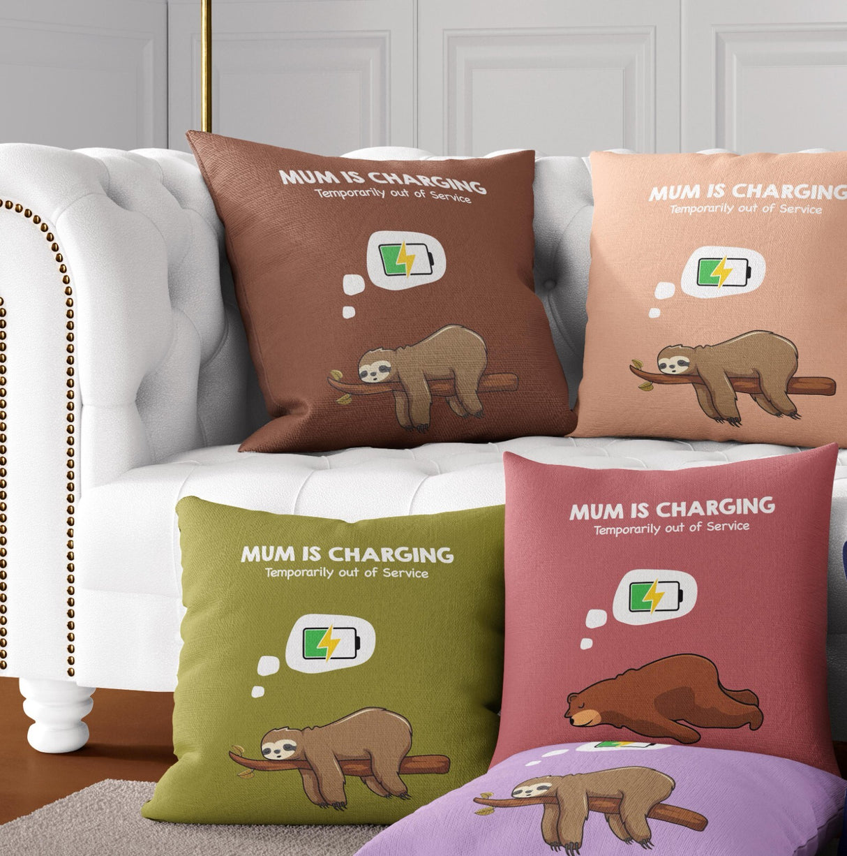 Mum Is Charging Animal Funny Novelty Memory Square Filled Zipped Cushion Decor