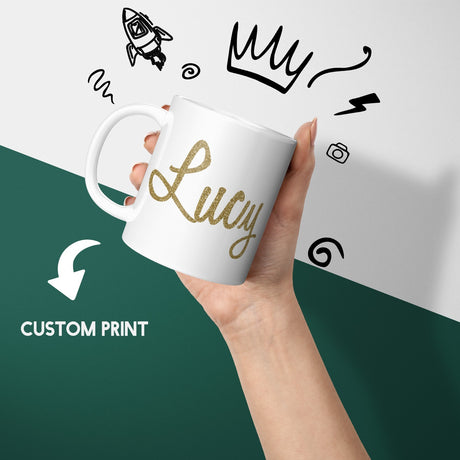 Personalised Name Gold Glitter Font Novelty Coffee Tea Mug Coaster Gift Him Her