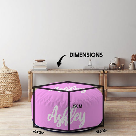 Personalised Custom Name Colour Script Font Ottoman Filled Pouffe Washable Cover