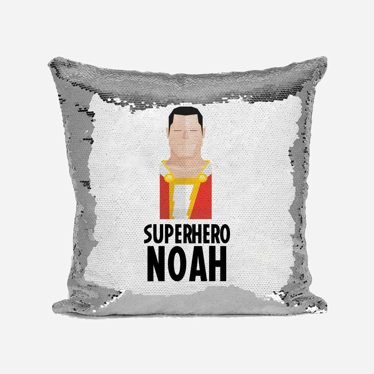 Superhero Personalised Name Kids Boys Sequin Magic Cushion Cover + Pillow