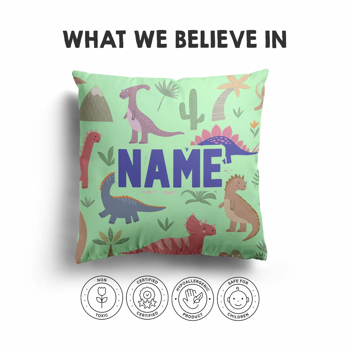 Personalised Custom Name Dinosaurs Clip Art Square Filled Zipped Cushion Throw