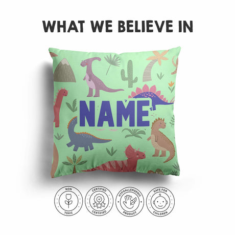 Personalised Custom Name Dinosaurs Clip Art Square Filled Zipped Cushion Throw