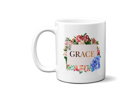 Personalised Name Floral Border Coffee Tea Mug Gift 11oz Mug + Coaster