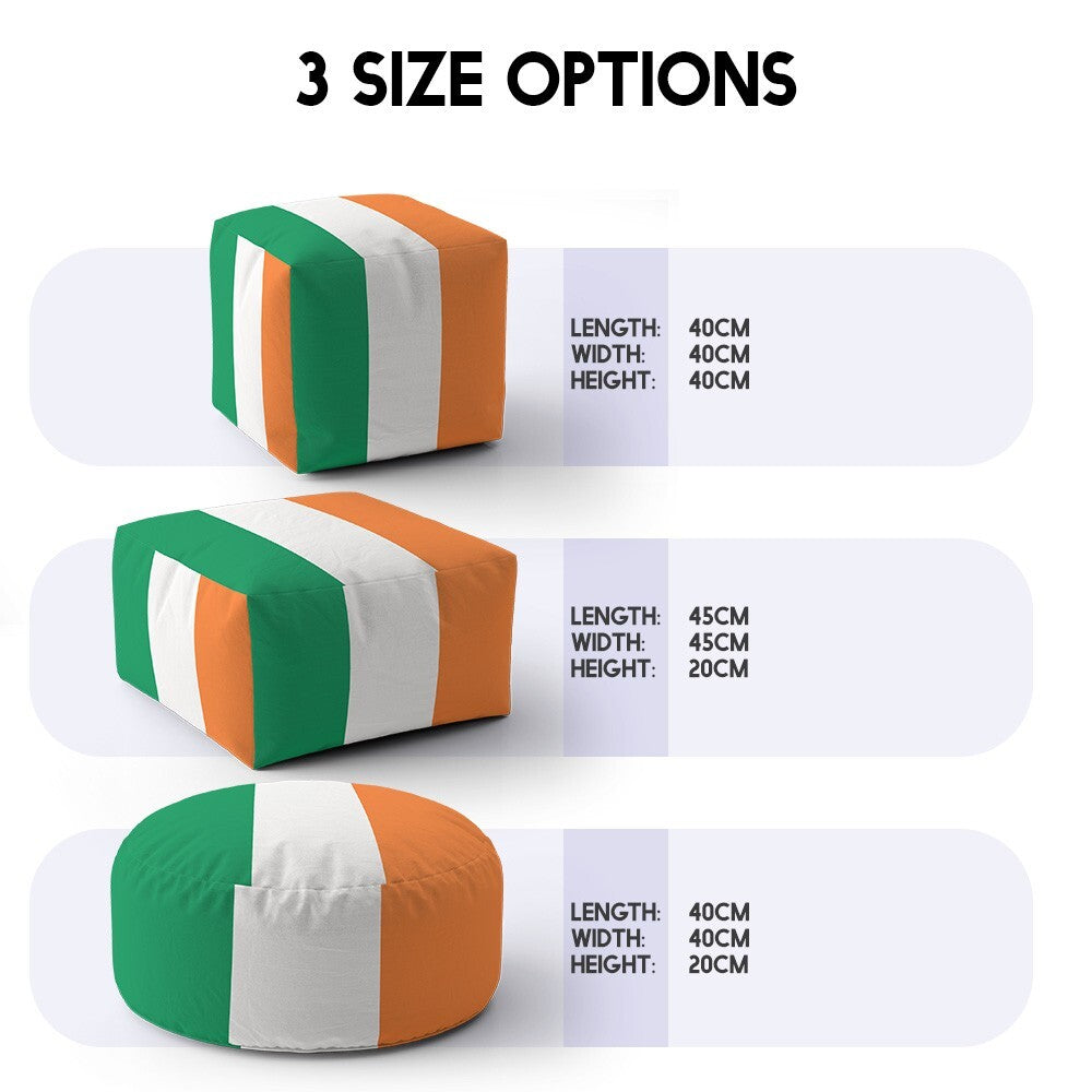 Ireland Flag Irish Tricolour Ottoman Filled Pouffe Footrest Inc Washable Cover