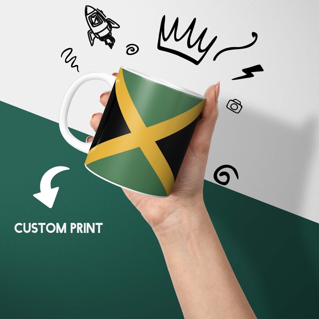 Jamaica Flag Jamaican Custom Printed Coffee Tea Mug Cup Set Coaster Gift Him Her