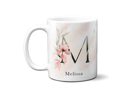Gentle Touch Blush Pink Design Name Initial Letter Coffee Mug Gift 11oz Ceramic
