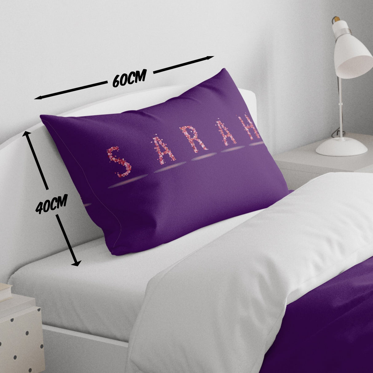 Personalised Name Pink Rose Petals Font Kids Cot Bed Duvet Cover + Pillowcase