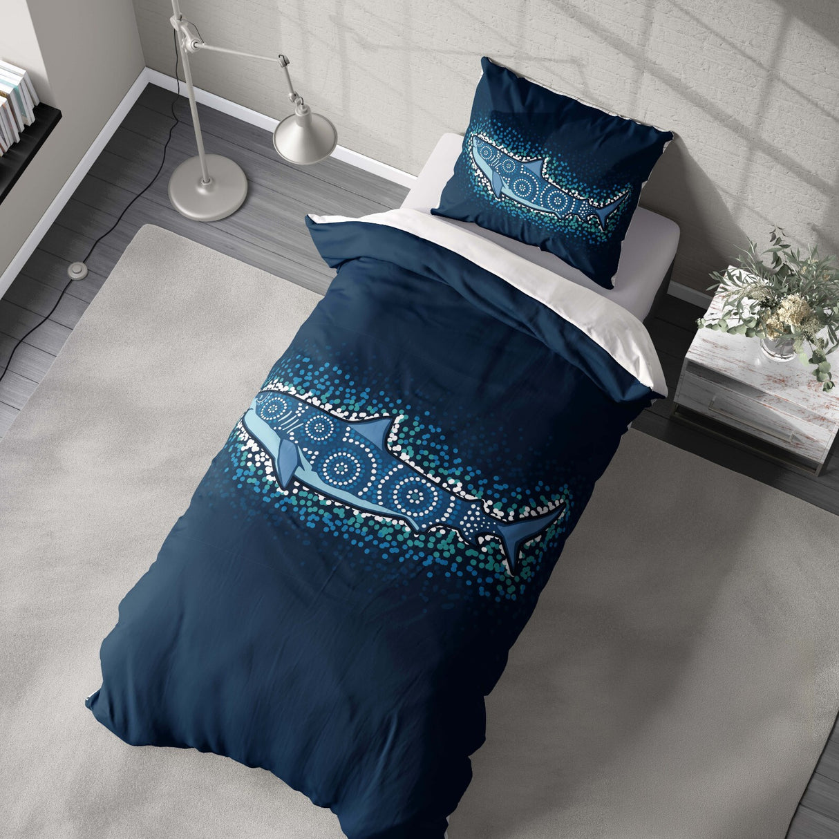 Custom Made Shark Ocean Sea Blue Design Kids Single Bed Duvet Cover + Pillowcase