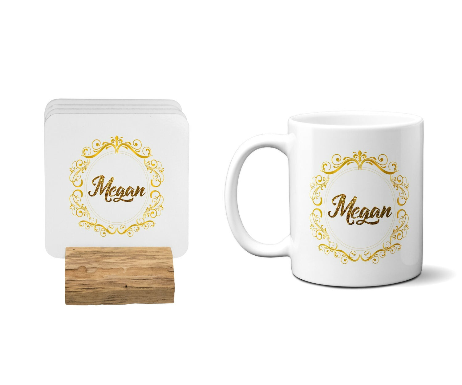 Personalised Name Royal Scroll Border Coffee Tea Mug Gift 11oz Mug + Coaster