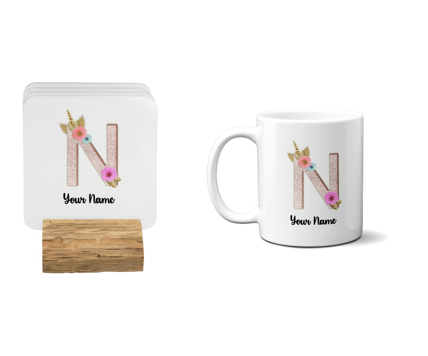 Personalised Unicorn Sparkly Kids Girls Monogram Alphabet Initial Letter Mug