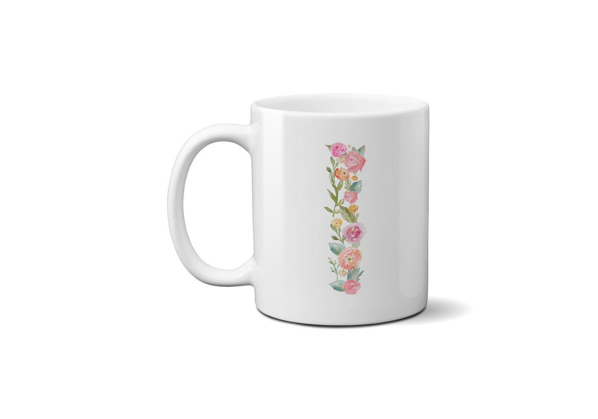 Personalised Alphabet Floral Name Initial Letter Coffee Mug Gift 11oz Ceramic