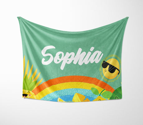 Personalised Custom Name + Colour Summer Design Soft Warm Fleece Blanket Decor