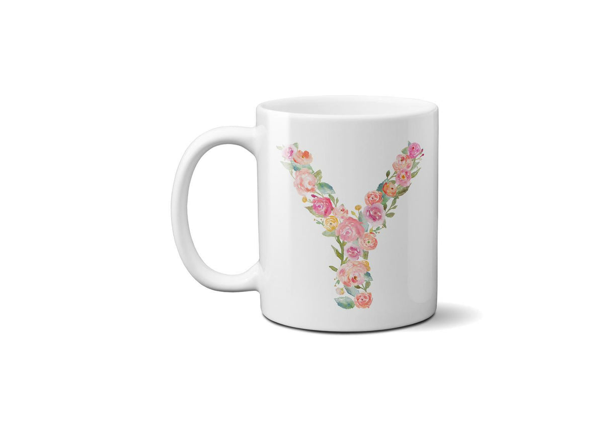Personalised Alphabet Floral Name Initial Letter Coffee Mug Gift 11oz Ceramic
