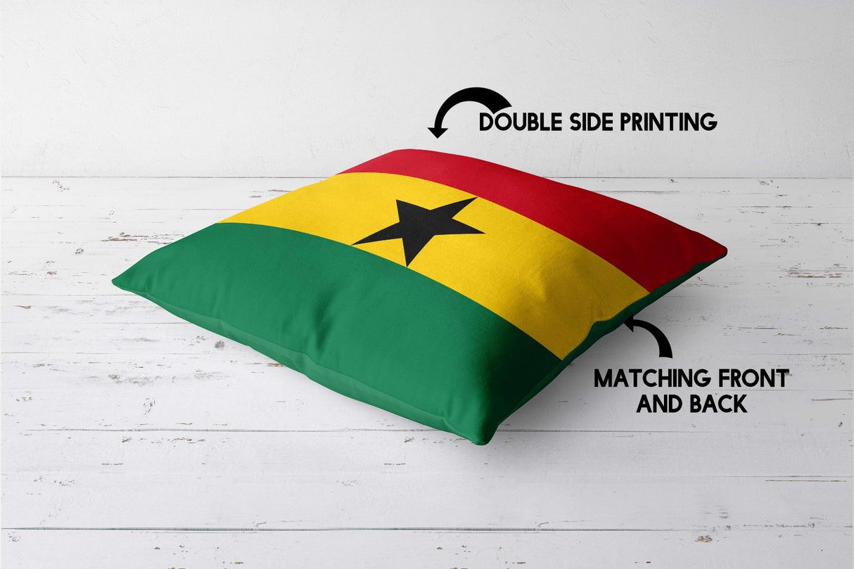 Ghana Flag Ghanaian Design Filled Square Cushion Decorative Throw Soft Gift Size