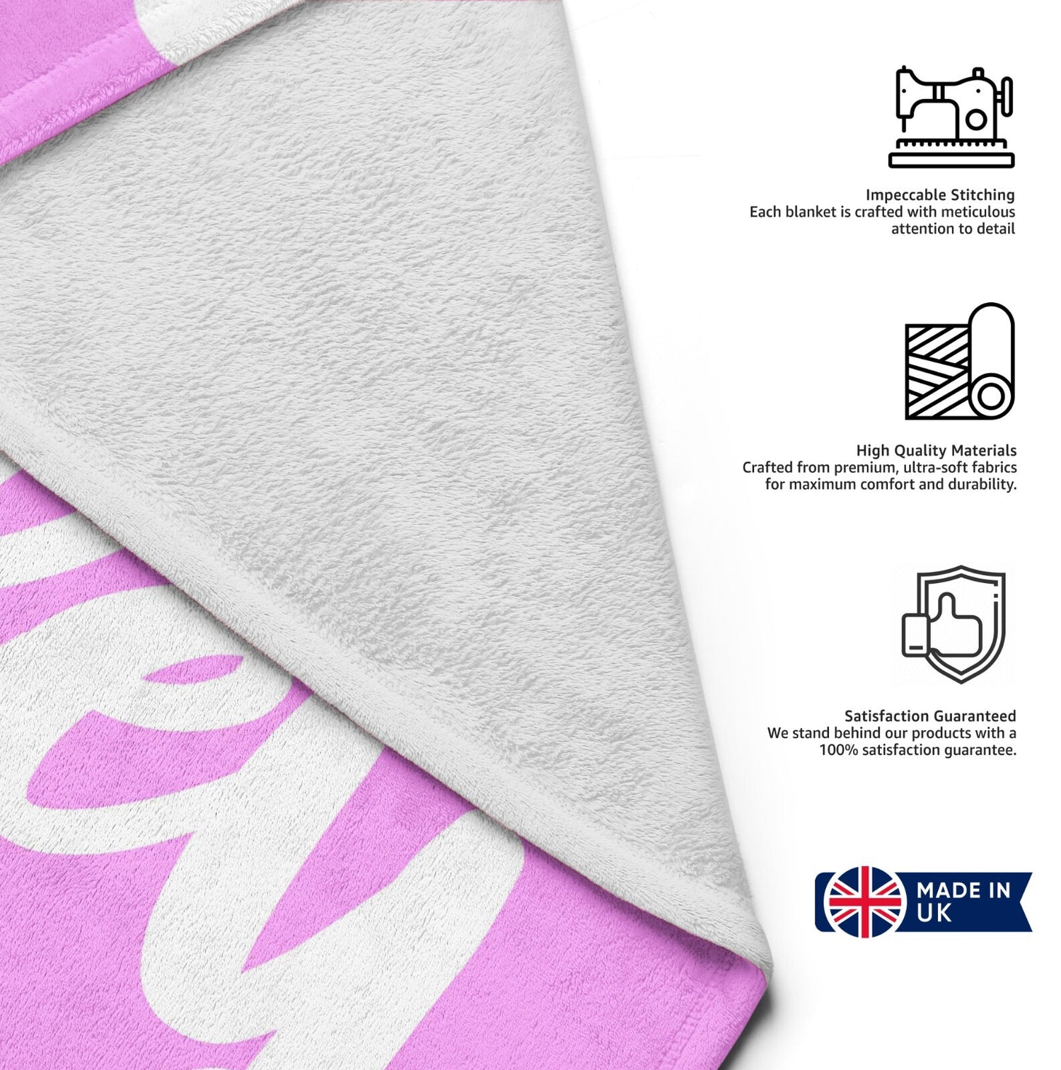 Personalised Custom Name Colour Plain Script Font Soft Warm Fleece Blanket Decor