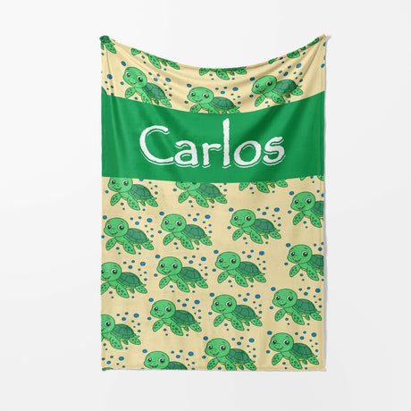 Personalised Custom Name Cartoon Baby Turtles Soft Fleece Blanket Decor Throw