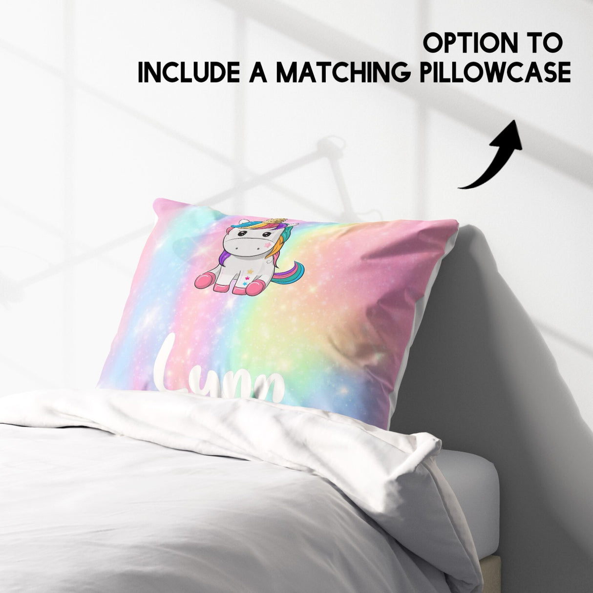 Personalised Custom Name Rainbow Unicorn Kids Single Bed Duvet Cover Pillowcase