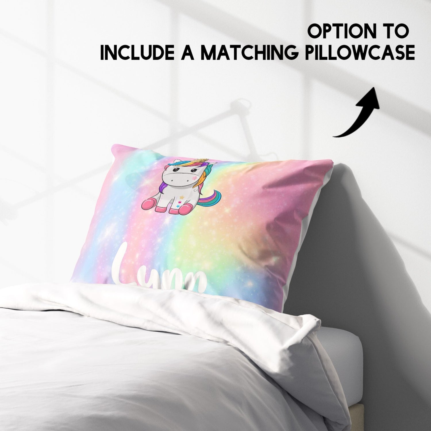 Personalised Custom Name Rainbow Unicorn Kids Single Bed Duvet Cover Pillowcase