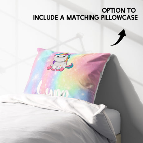 Personalised Custom Name Rainbow Unicorn Kids Single Bed Duvet Cover Pillowcase