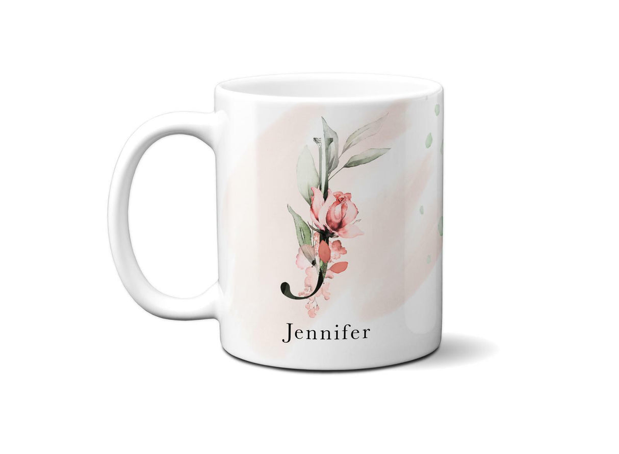 Gentle Touch Blush Pink Design Name Initial Letter Coffee Mug Gift 11oz Ceramic