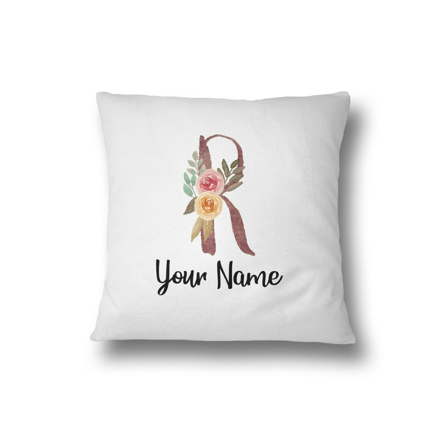 Personalised Floral Watercolour Hand Paint Effect Alphabet Floral Name Cushion
