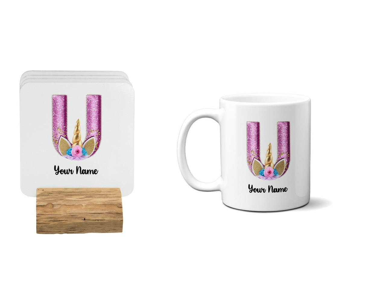 Personalised Unicorn Sparkly Kids Girls Monogram Alphabet Initial Letter Mug