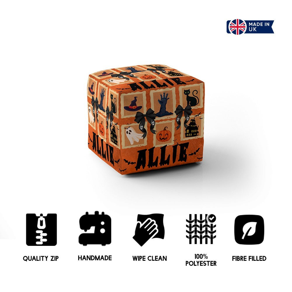 Halloween Spooky Personalised Custom Name Ottoman Filled Pouffe Washable Cover