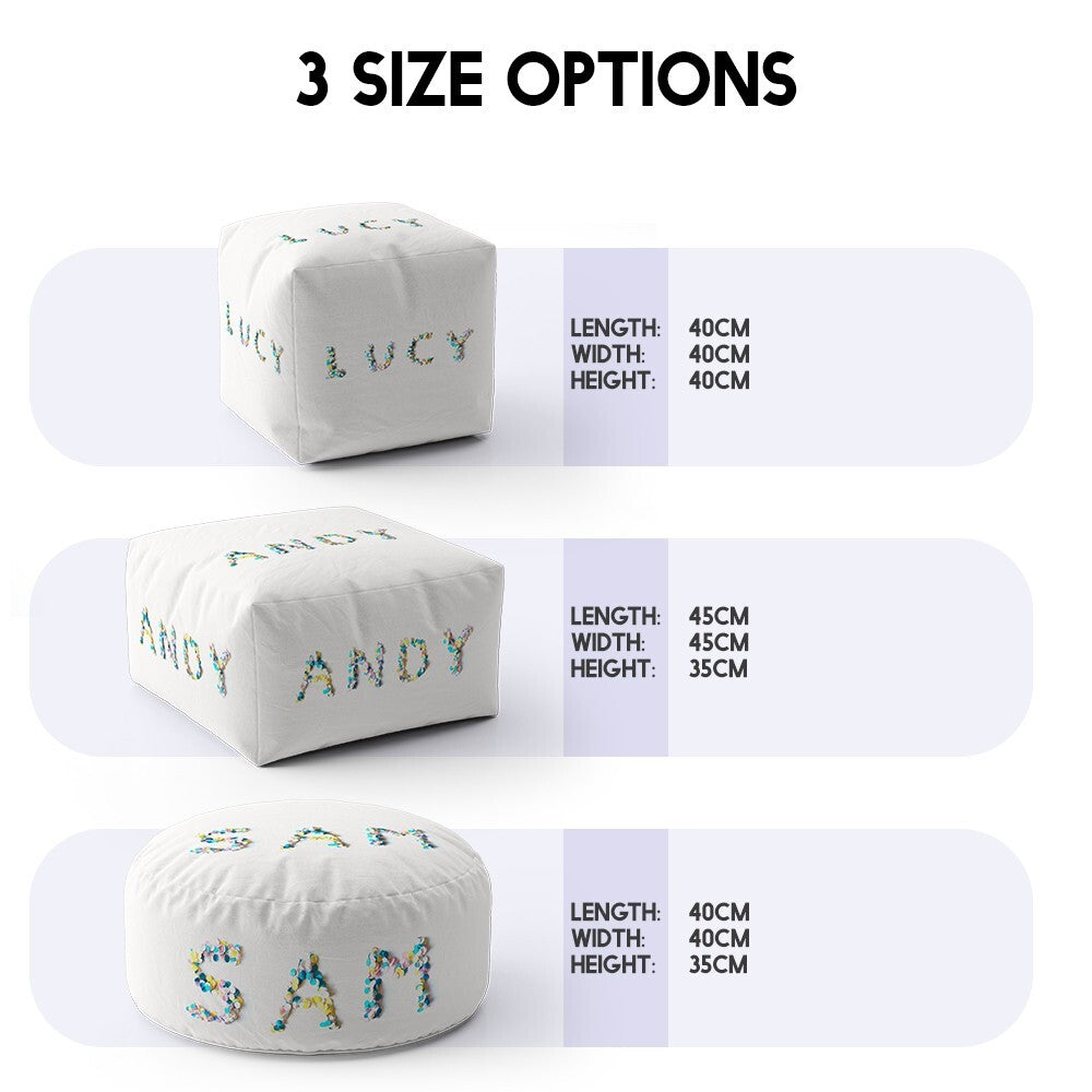 Personalised Confetti Handmade Kids Font Ottoman Filled Pouffe Washable Cover