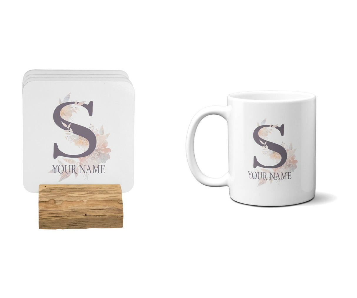 Personalised Misty Dusty Pastel Alphabet Floral Name Initial Letter Coffee Mug