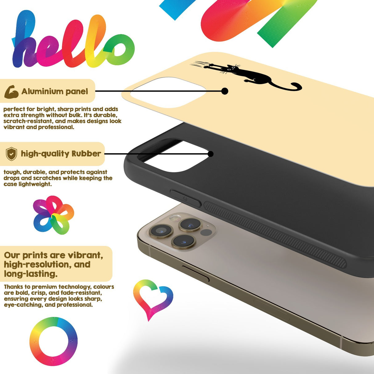 Black Cat Slipping Scratching Personalised Custom Cute Printed iPhone Black Case