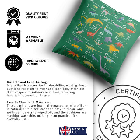 Dinosaur Alphabet Personalised Custom Colour Soft Square Filled Cushion Throw