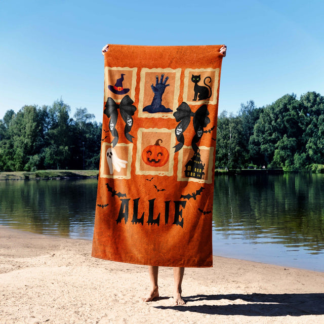 Custom Halloween Spooky Personalised Name Absorbent Beach Bath Sheet Towel Gift