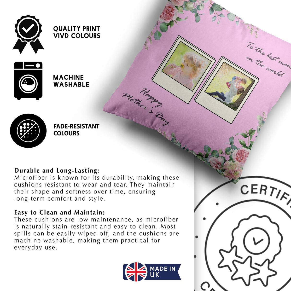 Upload Your Own Photos Mother's Day Novelty Memory Square Filled Cushion Gift